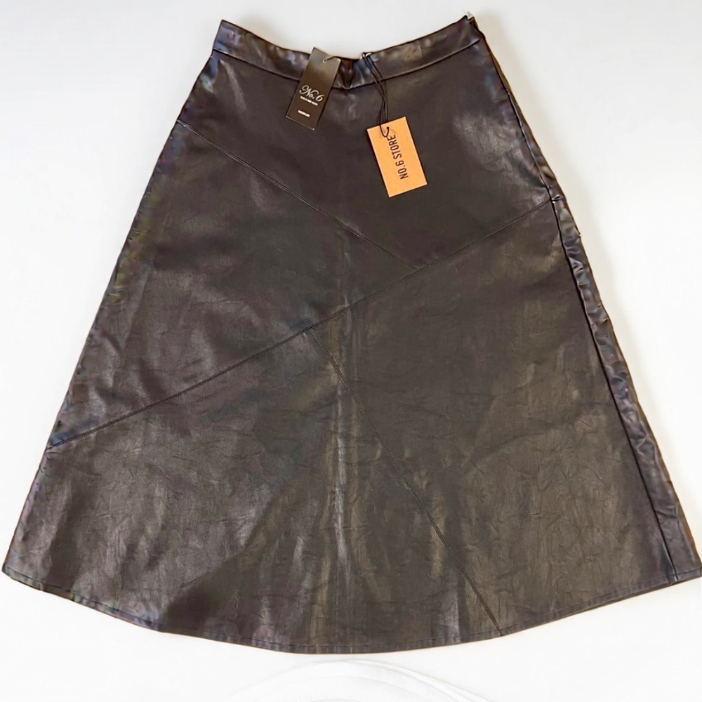 NWT No. 6 Lucy Patchwork Skirt in Navy Faux Leather — Size Small